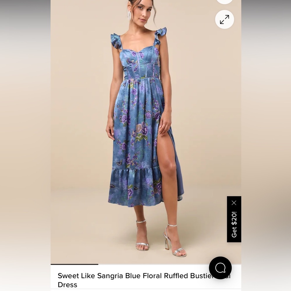 Floral Blue Dress with Ruffle Straps